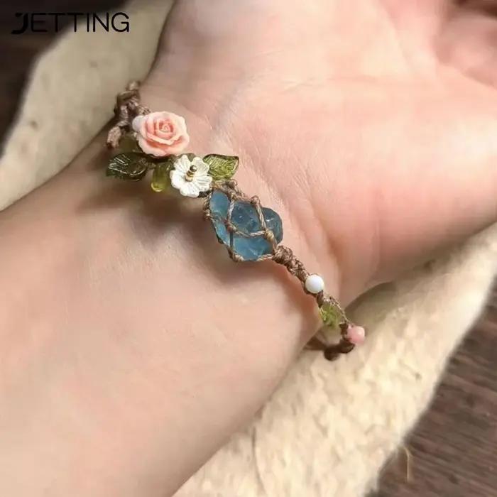 Bracelet en maille de cristal aigue-marine perlé cordon réglable bijou fait à la main pour femmes occasions de remise de diplôme