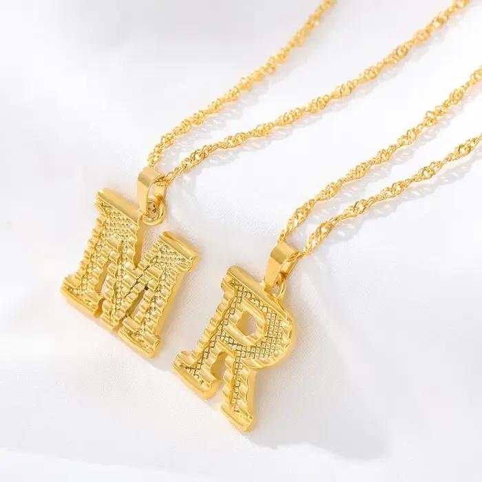 Mode plaqué or 26 lettre initiale pendentif vague d'eau chaîne collier pour femmes hommes