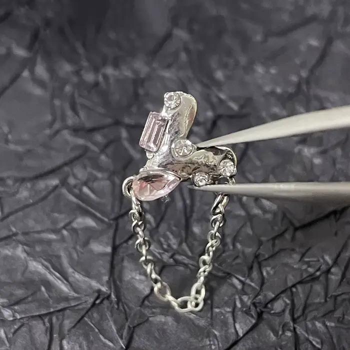 5 pièces Chic à la mode ss diamants pointillant coeur Design bijoux Chrome argent rose cristal chaînes pendentifs manucure ornements 404art