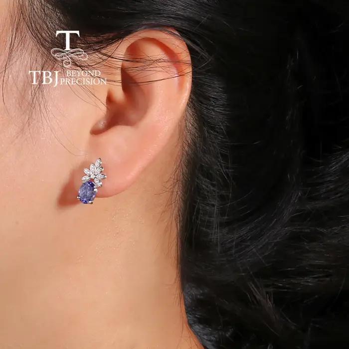Boucles d'oreilles en argent regardé 925 avec tanzanite naturelle rare pour femme