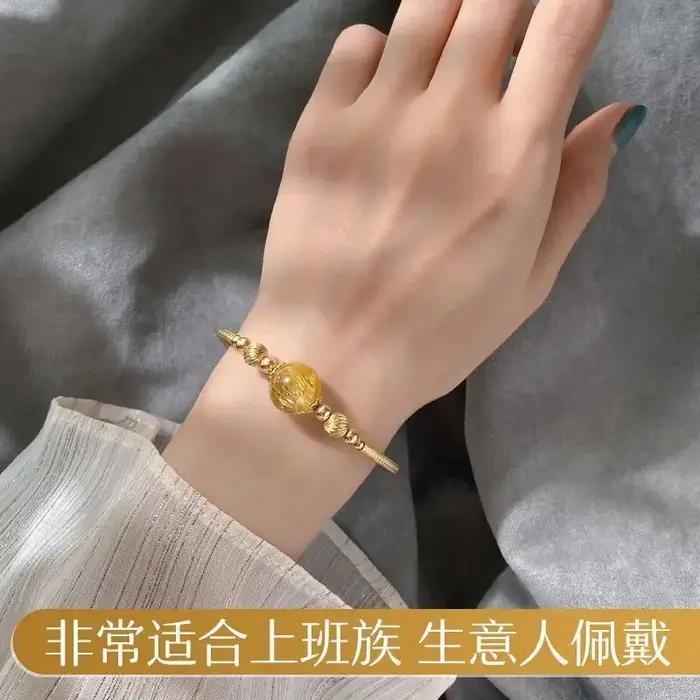 Cristal blond naturel cheveux denses perles porte-bonheur rondes simples plaqué or 14K Bracelet enroulé en or Citrine Collection bijoux pour femmes