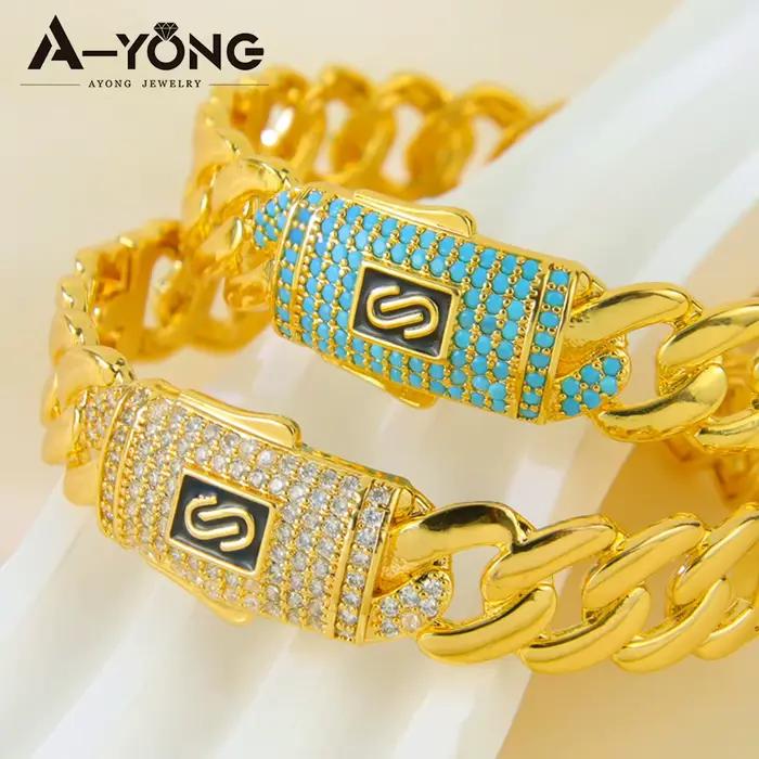 Parure de bijoux en zirconium de mode arabe, plaqué or 24 carats, pour mariée nigériane, bracelet et bagues punk, bijoux hip-hop pour femmes de Dubaï