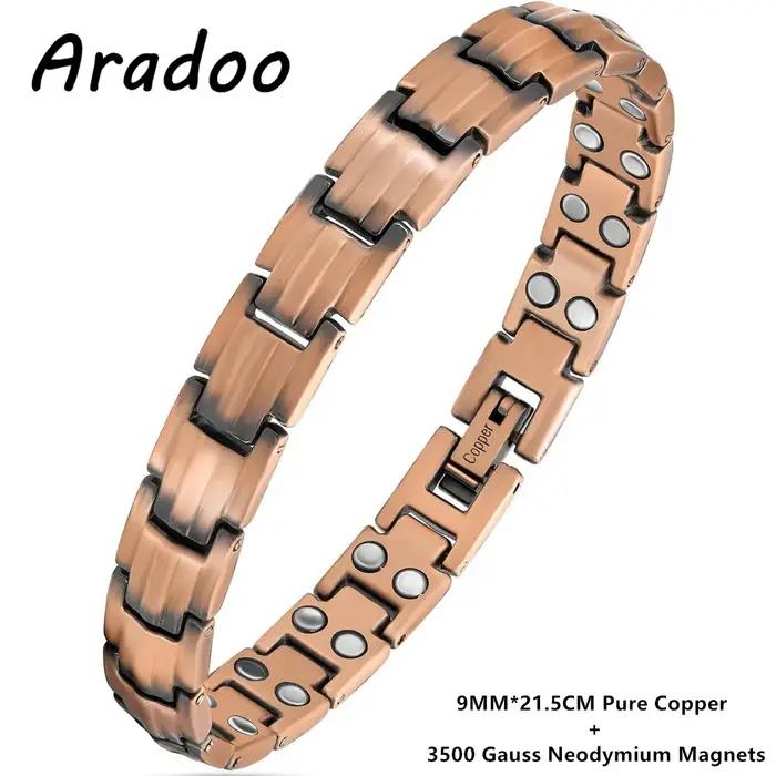 ARADOO 99.99% Bracelet en cuivre pur pour hommes femmes Double rangée thérapie magnétique lien Bracelets bijoux cadeaux