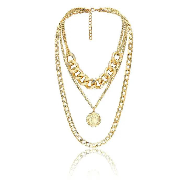 Collier bohème multicouche en métal doré pour femme