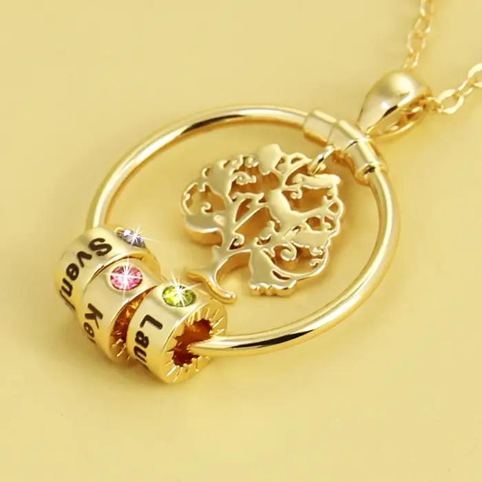 Collier personnalisé avec noms de famille et pierre de naissance pour la fête des mères cadeau unique bijou familial occasions spéciales