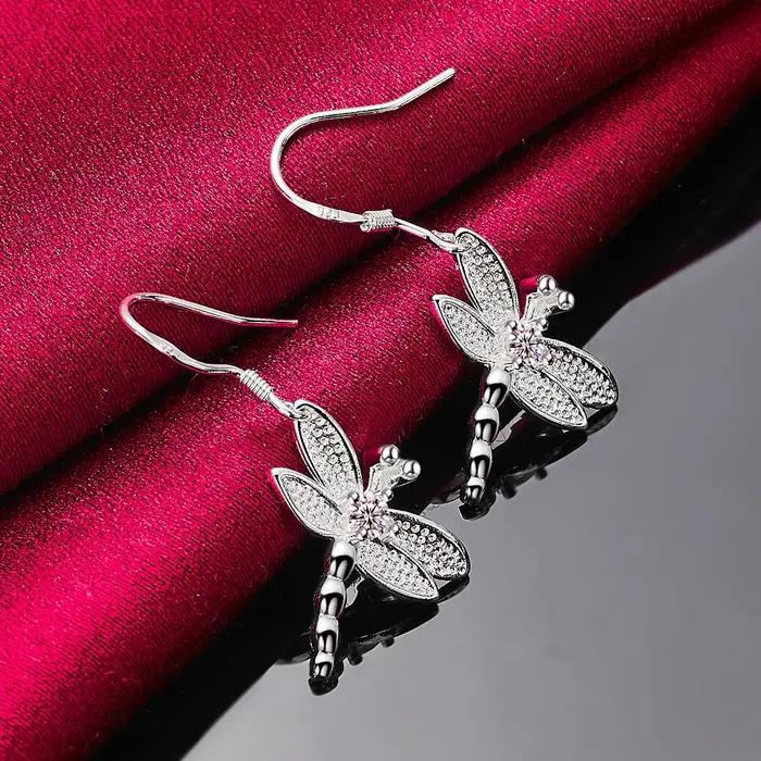 Boucles d'oreilles libellule exquises en argent Sterling 925 de luxe