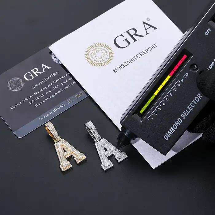 Moissanite A-Z Lettre Bijoux Collier Femmes Iced Out Prong Pendentif Personnalisé Charms Ared Super Star Hip Hop Punk