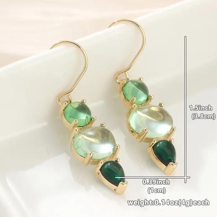 Boucles d'oreilles pendantes géométriques vintage incrustées d'agate synthétique verte