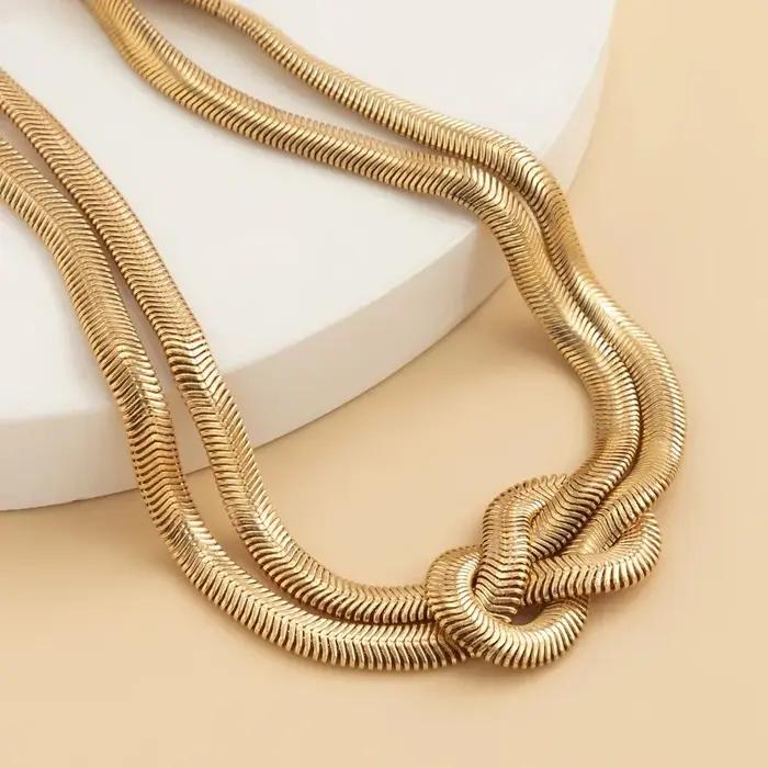 Collier ras du cou double couche Minar Punk Hip Hop en alliage métallique plaqué or et argent