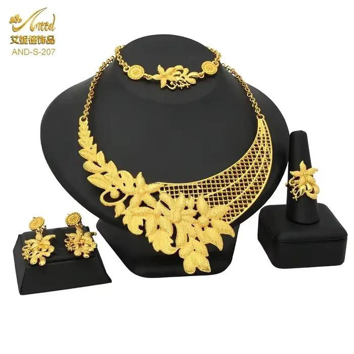 Ensemble de bijoux de luxe pour femmes, collier et boucles d'oreilles multicouches de dubaï, couleur