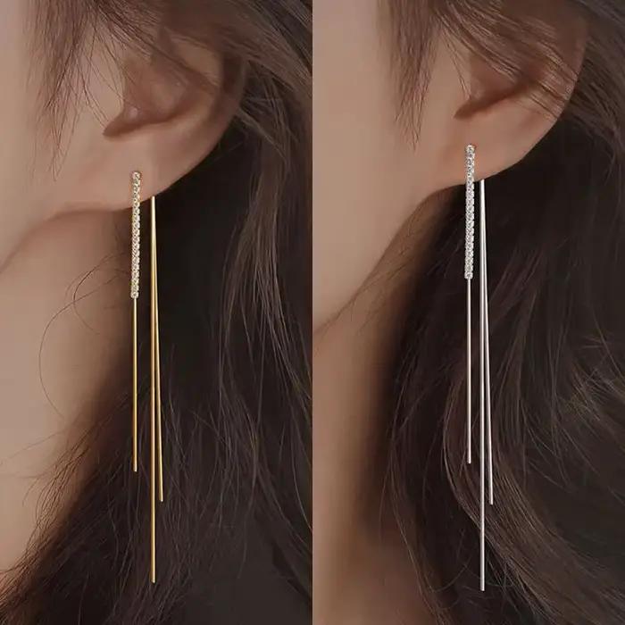Boucles d'oreilles longues en zircon pour femmes avec chaîne à pampilles, cadeau pour mère, épouse, petite amie ou fille, occasions spéciales comme anniversaire, engagement et mariage
