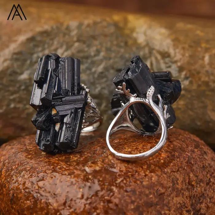 Bague ajustable en argent plaqué or avec géodes d'azurite et de malachite naturelles pour femmes et hommes, occasion spéciale, bohème chic, tracker d'humeur, sommeil et fitness