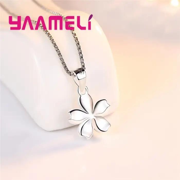Joli bijoux en argent Sterling 925 Kawaii Sakura fleurs rose zircon cubique charmant pendentif collier avec chaînes