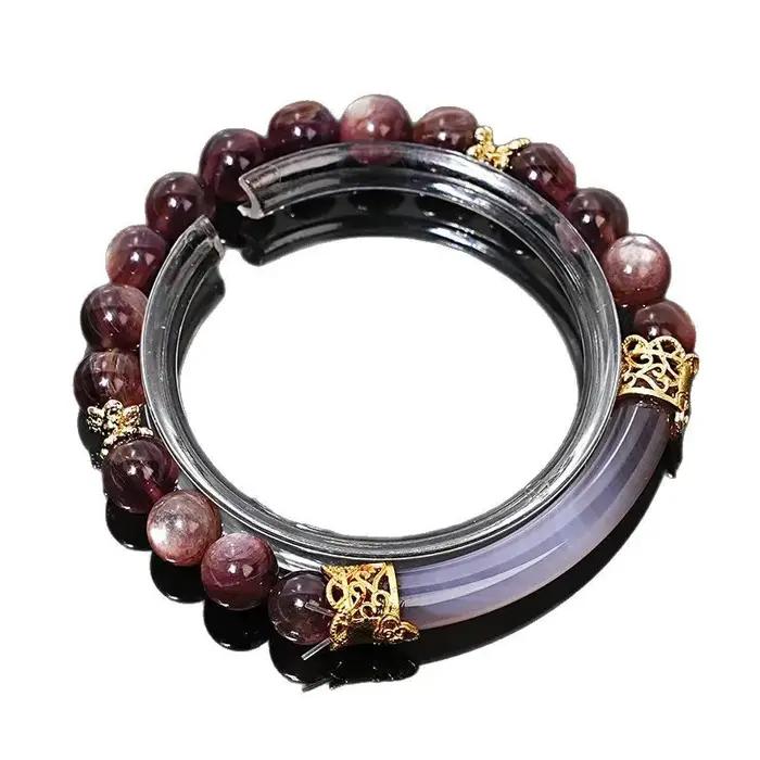 Bracelet en cristal de lépidolite violet naturel pour femmes