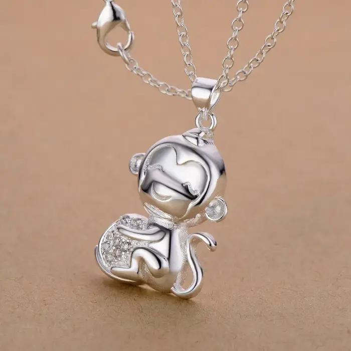 Collier en argent sterling 925 avec pendentif singe