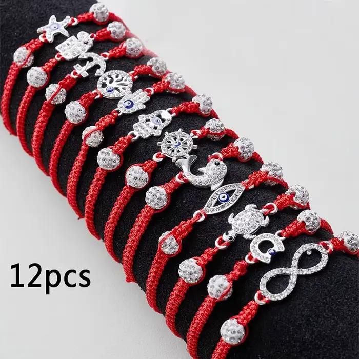 Ensemble de bracelets anti-mauvais-œil en coton avec alliage de zinc pour hommes et femmes 12 pièces ajustables pour protection et style élégant occasions spéciales