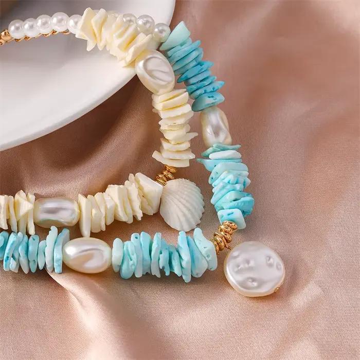 Collier de perles imitations en forme de coquillage fait main pour femmes romantique classique trendy océan plage vacances bijoux décoration