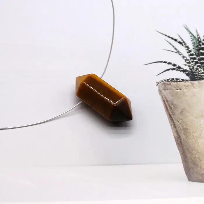Pendentif prisme Hexagonal en pierre Semi-précieuse naturelle