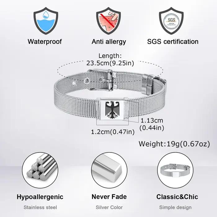 Bracelet aigle allemand réglable en acier inoxydable pour hommes et garçons, cadeau mode pour toutes les occasions spéciales