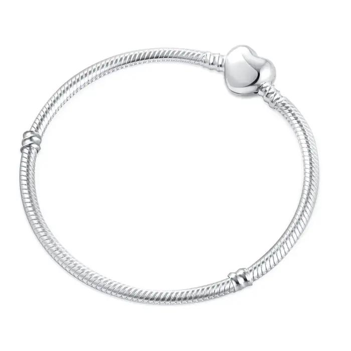Bracelet en argent sterling 925 avec chaîne serpent et maille pour femme fermoir cœur et cube bijou tendance cadeau pour elle occassions spéciales