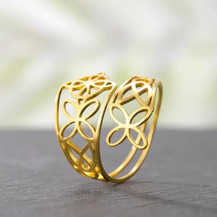 Bague Skyrim à nœud de sorcière en acier inoxydable plaqué or pour femmes style à la mode symbole de protection cadeau occasionnelle