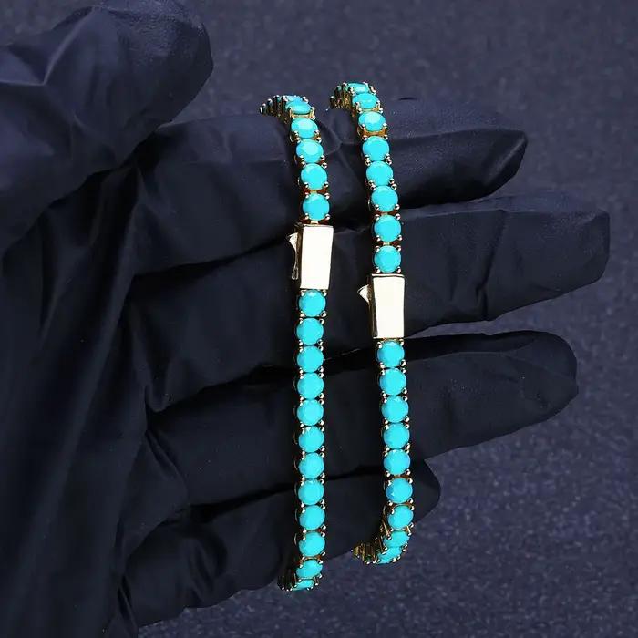 Nouveau bracelet de tennis de 4 mm avec laiton plaqué or et turquoise de haute qualité