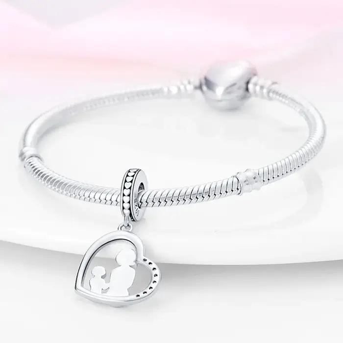 Pendentif original en argent sterling 925 avec breloques mère et fille