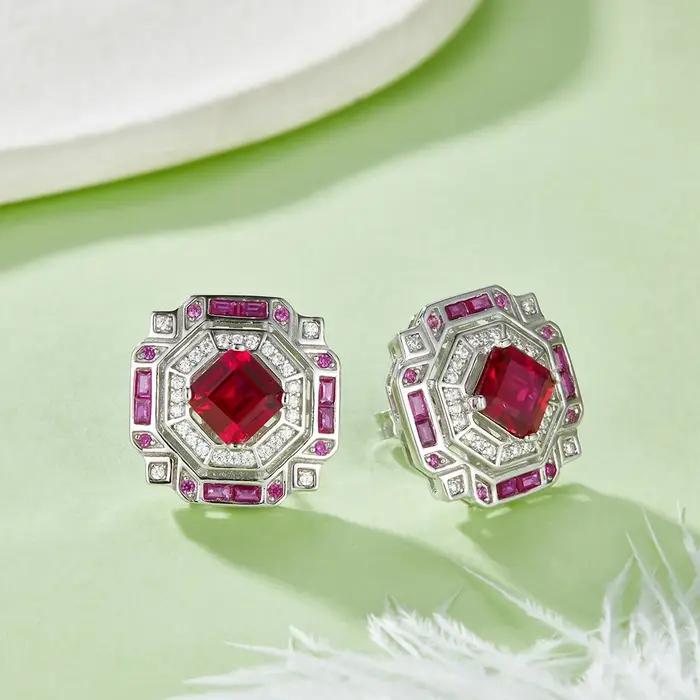 Boucles d'oreilles vintage en argent regardé 925, gemmes en diamant à haute teneur en carbone, clous