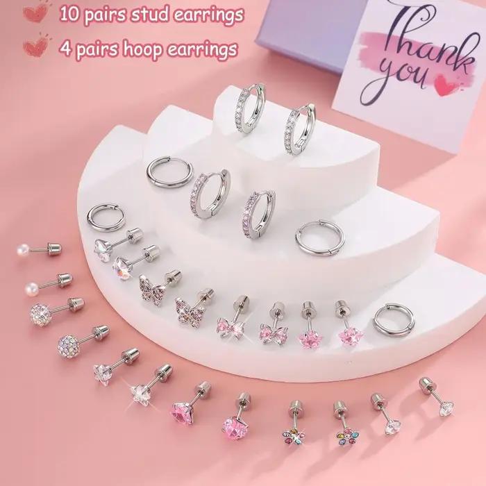 14 paires de boucles d'oreilles hypoallergéniques pour femmes