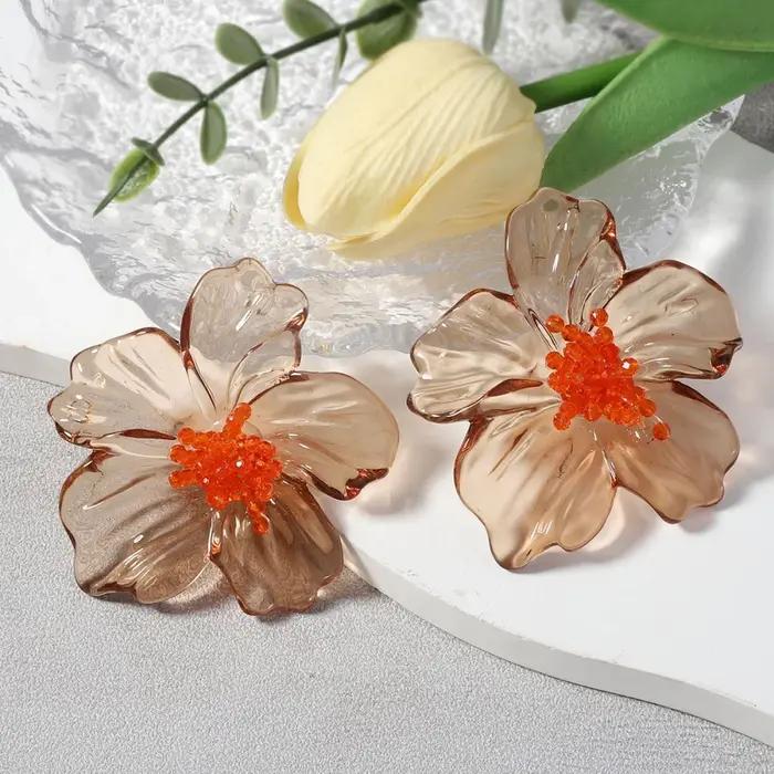 Boucles d'oreilles à fleurs en résine colorée pour femmes