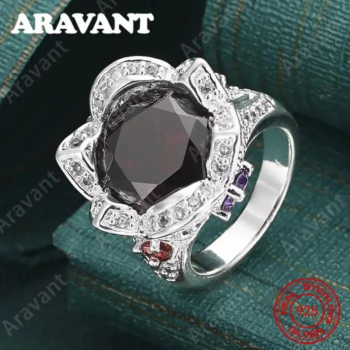 Bague en argent sterling 925 avec zircon rouge à trois faces : un bijou de fiançailles frais et élég