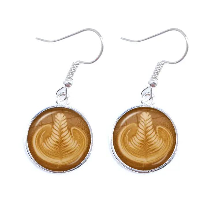 Café Latte sculpture amour coeur Art boucles d'oreilles chocolat impression fleur trèfle à quatre feuilles charme bijoux pour femmes filles cadeau