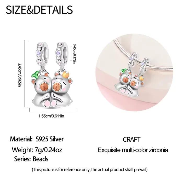 925 argent Sterling meilleur ami Bestie breloque Capybara Duo pendentif ensemble ajustement Original bracelets porte-bonheur femmes bijoux à bricoler soi-même cadeau
