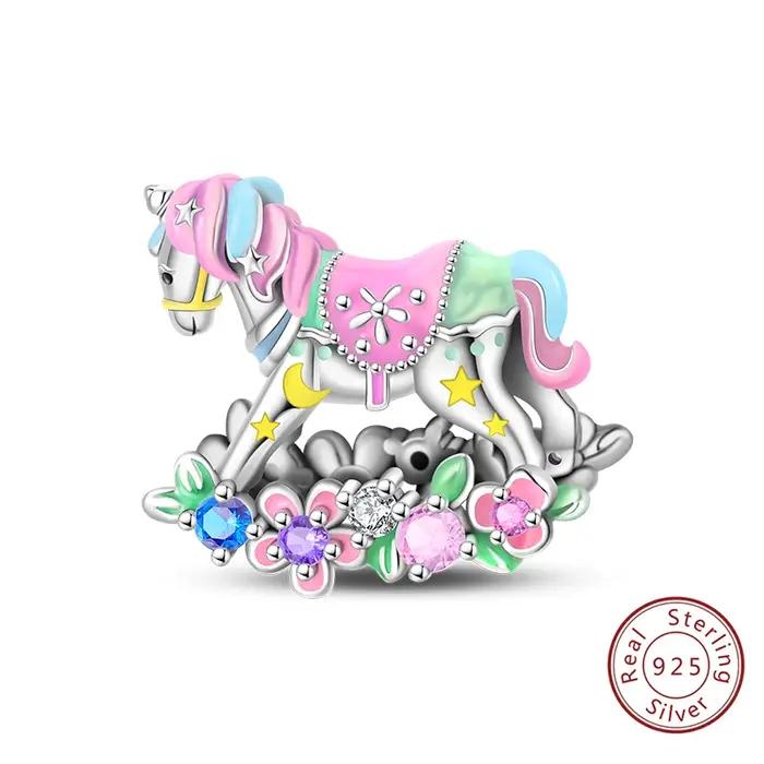 Breloques originales en argent sterling 925 avec arc-en-ciel et cheval de Troie pour femmes occasions spéciales anniversaires mariages fiançailles