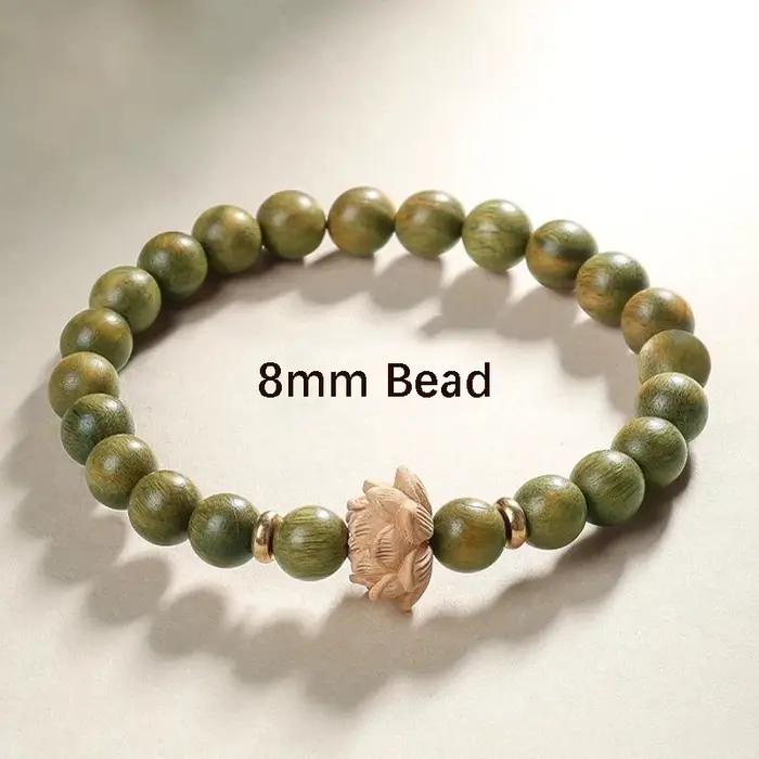 Bracelet Mala de prière en bois de santal avec perles de bois de pêche et de lotus pour homme et femme occasions spirituelles et quotidiennes