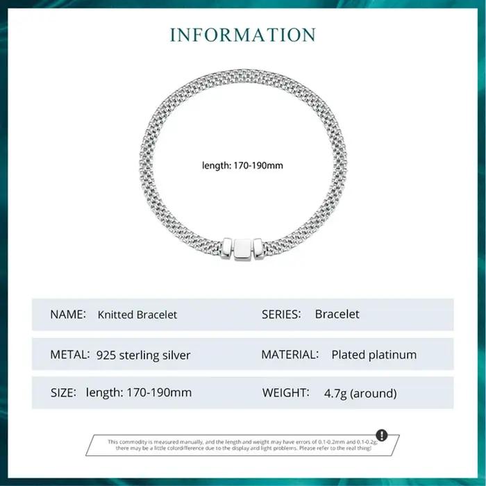 Bamoer Bracelet tressé 925 en argent Sterling Unique boucle carrée
