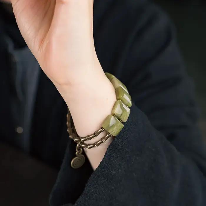 Bracelet de Péridot et Corail Naturel Géométrique pour Hommes et Femmes Protection et Bonne Fortune Occasion Spéciale