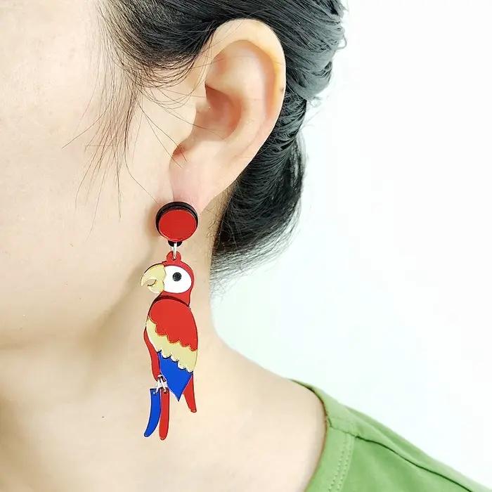 Kugars – boucles d'oreilles en forme de perroquet rouge pour femmes, bijoux tendance, miroir, acryli
