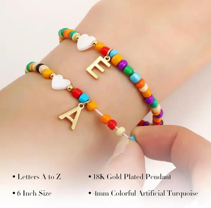 Bracelets initiaux colorés bohème pour femmes et filles