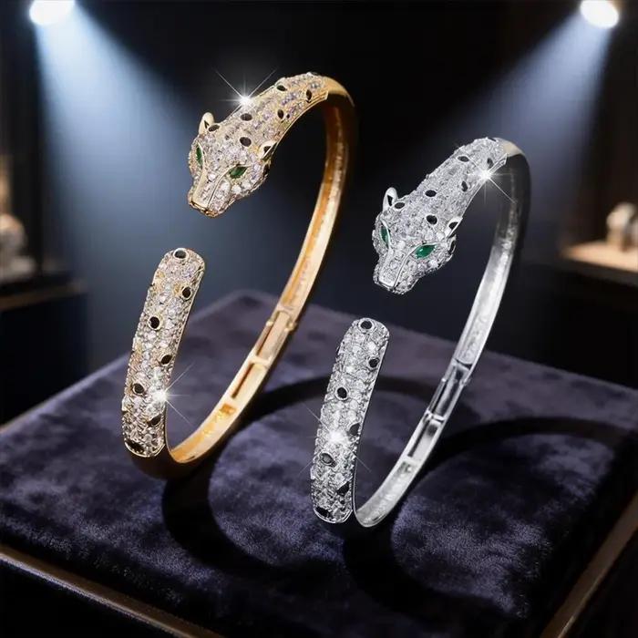 Bracelet en cristal léopard pavé de strass bracelet ouvert en forme de panthère pour femmes bijoux de fête tracker d'humeur occasion spéciale