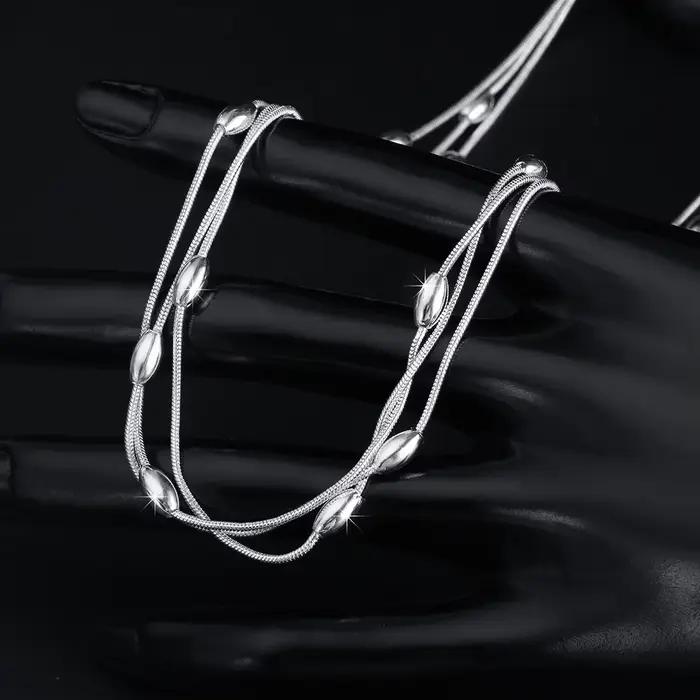 Collier de perles et breloques en argent sterling 925 Noble Fashion pour femme – Bijoux tendance pour fêtes et mariages