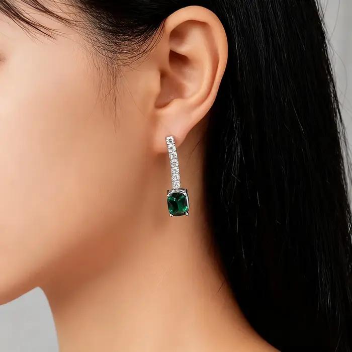 TEMGF cultiver émeraude/rubis boucles d'oreilles pour femmes S925 en argent Sterling longues