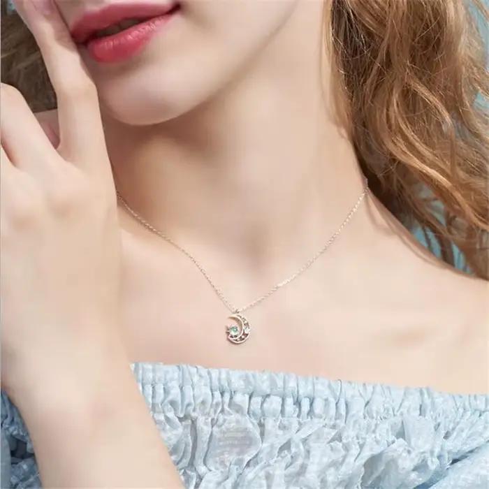 Collier en argent sterling 925 lune bleue claire cristaux étoile occasionnelle femme soirée festive