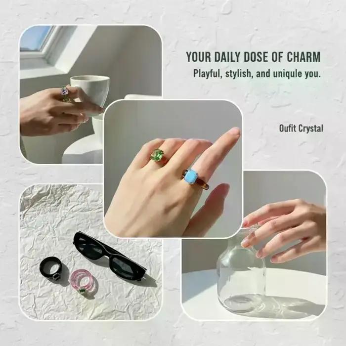 Bague en résine incrustée de zircon coloré pour femme
