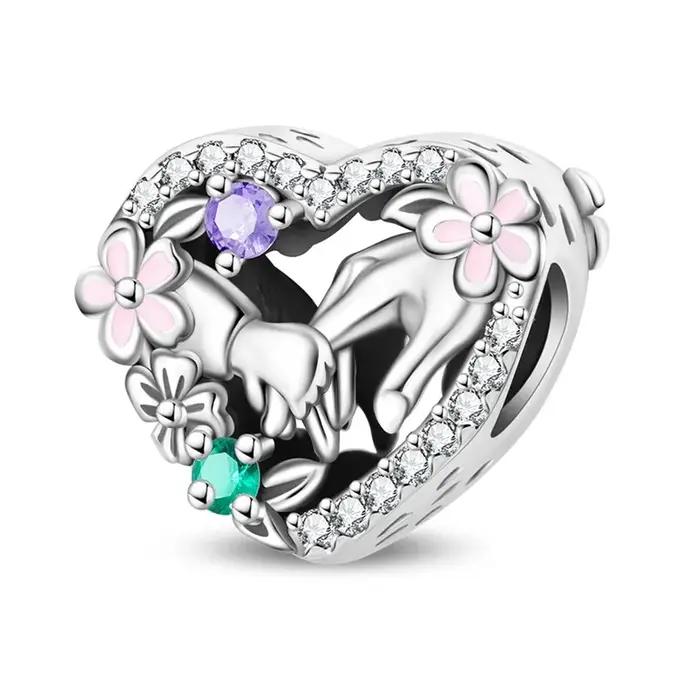 Breloque Perle en Argent Sterling 925 Mains de Parents et Enfants Entrelacées Compatible Bracelet Or