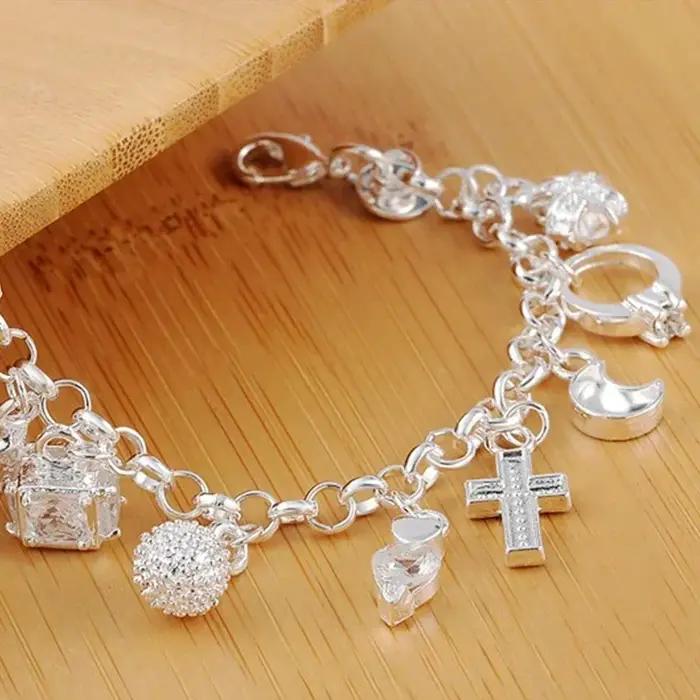 925 en argent Sterling mode 13 pièces pendentif chaîne bracelet à breloques pour les femmes pour les adolescentes dame
