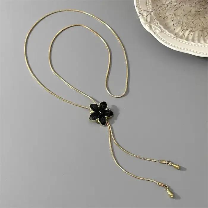 Collier Lariat Coquette Esthétique Fleur Colorée pour Femme, Chaîne Serpent Réglable en Y, Collier B