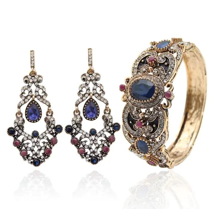 Ensemble de bijoux indiens à fleurs en résine pour femmes, bracelet et boucles d'oreilles, engagement et occasions spéciales