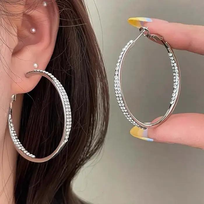 Boucles d'oreilles en argent sterling 925 pour femmes, tendance, géométriques, grandes boucles d'ore