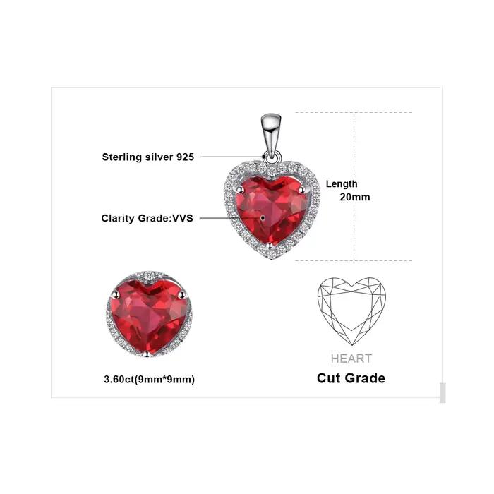 JewelpopPalace-Collier pendentif coeur d'amour pour femme, argent regardé 925, 3,6 ct créé, bijoux fins, cadeau, pas de mode